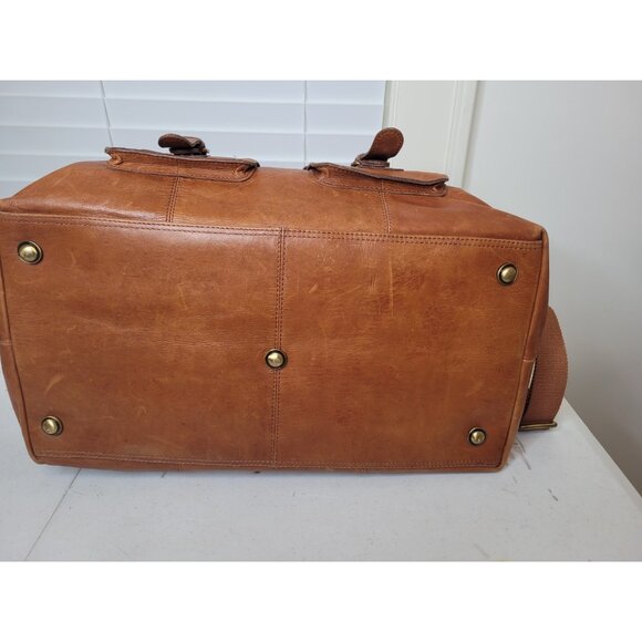 Rawlings Frankies 20” Rugged Brown Leather Duffle Bag Luggage Travel Weekender - Picture 6 of 16